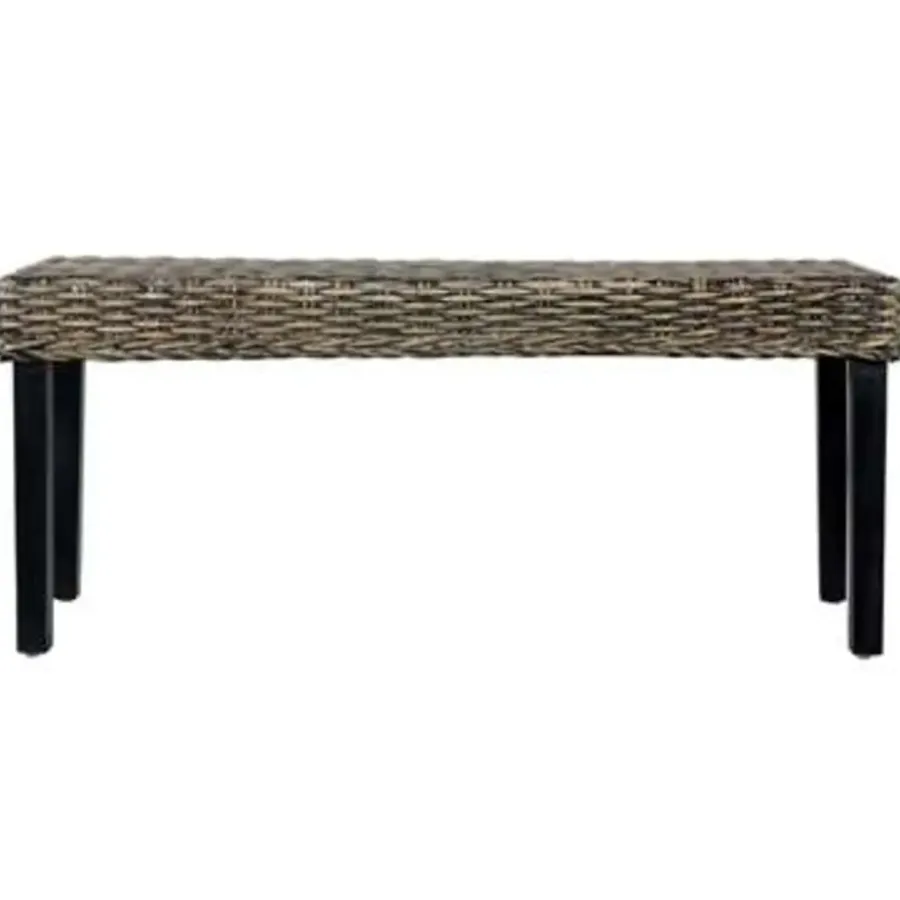 Bankjes-vidaXL Bankje 110 cm natuurlijk kubu rattan en massief mangohout zwart