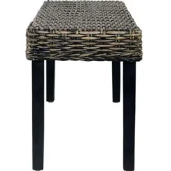 Bankjes-vidaXL Bankje 110 cm natuurlijk kubu rattan en massief mangohout zwart