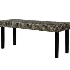 Bankjes-vidaXL Bankje 110 cm natuurlijk kubu rattan en massief mangohout zwart