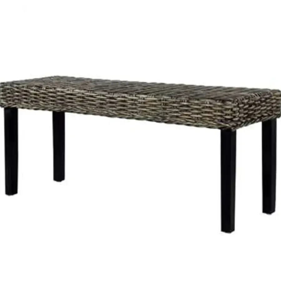 Bankjes-vidaXL Bankje 110 cm natuurlijk kubu rattan en massief mangohout zwart