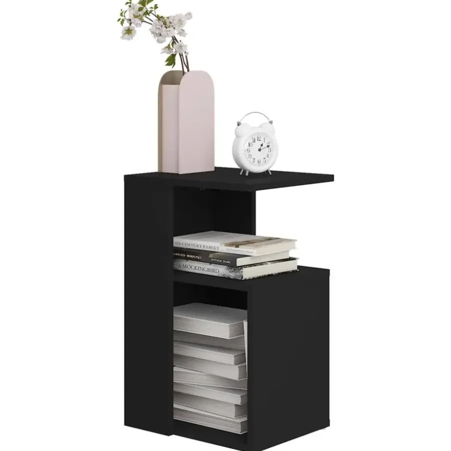 Bijzettafels-vidaXL Bijzettafel - Modern - Zwart - Bewerkt hout - 36x30x56 cm
