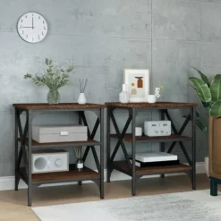Bijzettafels-vidaXL Bijzettafels - Industrieel - Bruin eiken - Hout - 40x42x50 cm - Set van 2