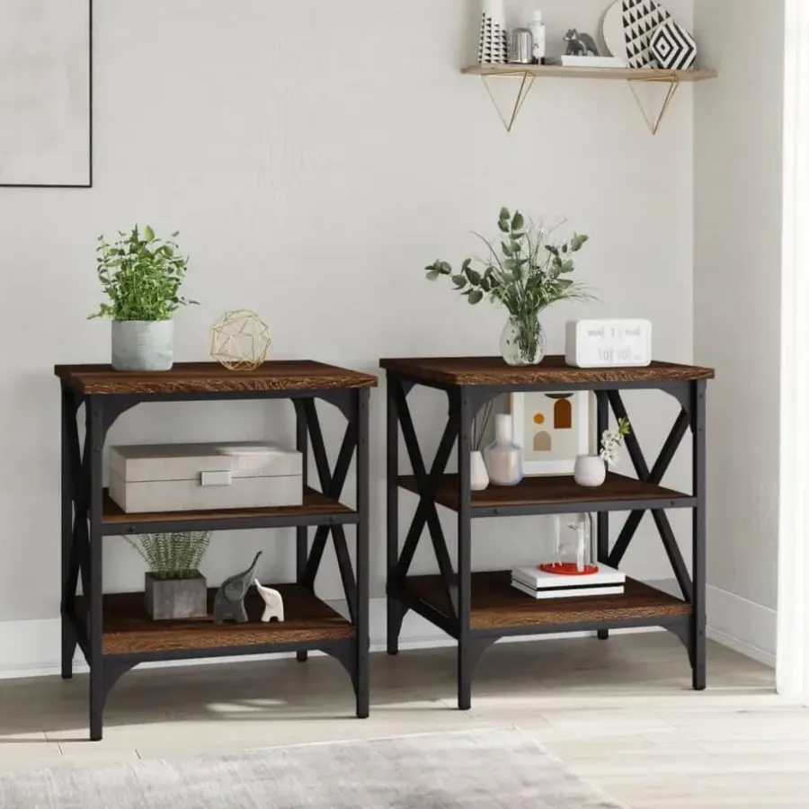 Bijzettafels-vidaXL Bijzettafels - Industrieel - Bruin eiken - Hout - 40x42x50 cm - Set van 2