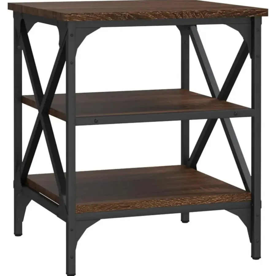 Bijzettafels-vidaXL Bijzettafels - Industrieel - Bruin eiken - Hout - 40x42x50 cm - Set van 2