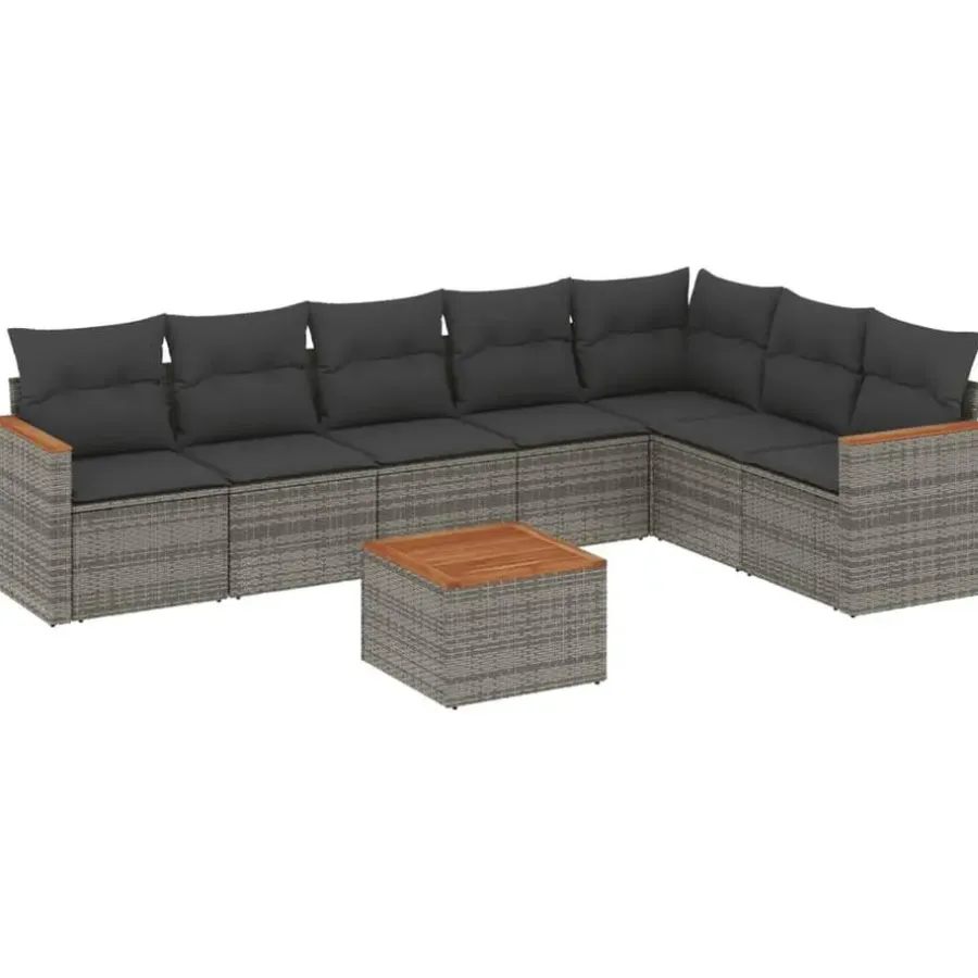 vidaXL 8-delige Loungeset kussens - hout armsteun & salontafel - Grijs