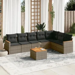 vidaXL 8-delige Loungeset kussens - hout armsteun & salontafel - Grijs