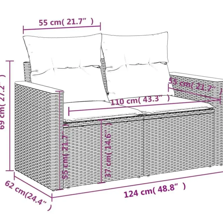 vidaXL 8-delige Loungeset kussens - hout armsteun & salontafel - Grijs