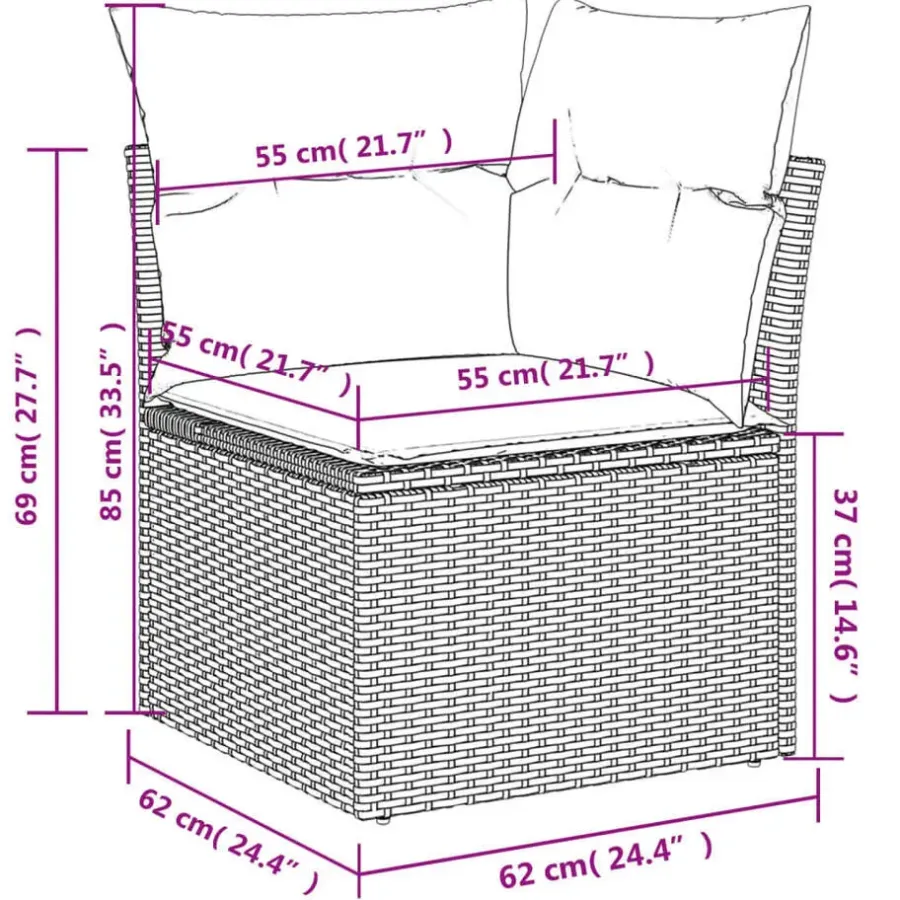 vidaXL 8-delige Loungeset kussens - hout armsteun & salontafel - Grijs