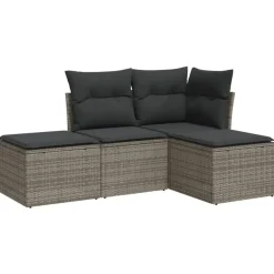 Loungesets-vidaXL 4-delige Loungeset met kussens - 4 personen - Grijs - Poly rattan
