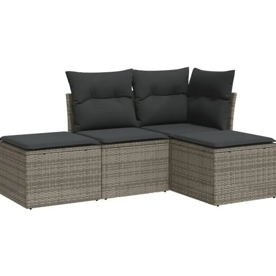 Loungesets-vidaXL 4-delige Loungeset met kussens - 4 personen - Grijs - Poly rattan
