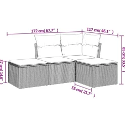 Loungesets-vidaXL 4-delige Loungeset met kussens - 4 personen - Grijs - Poly rattan