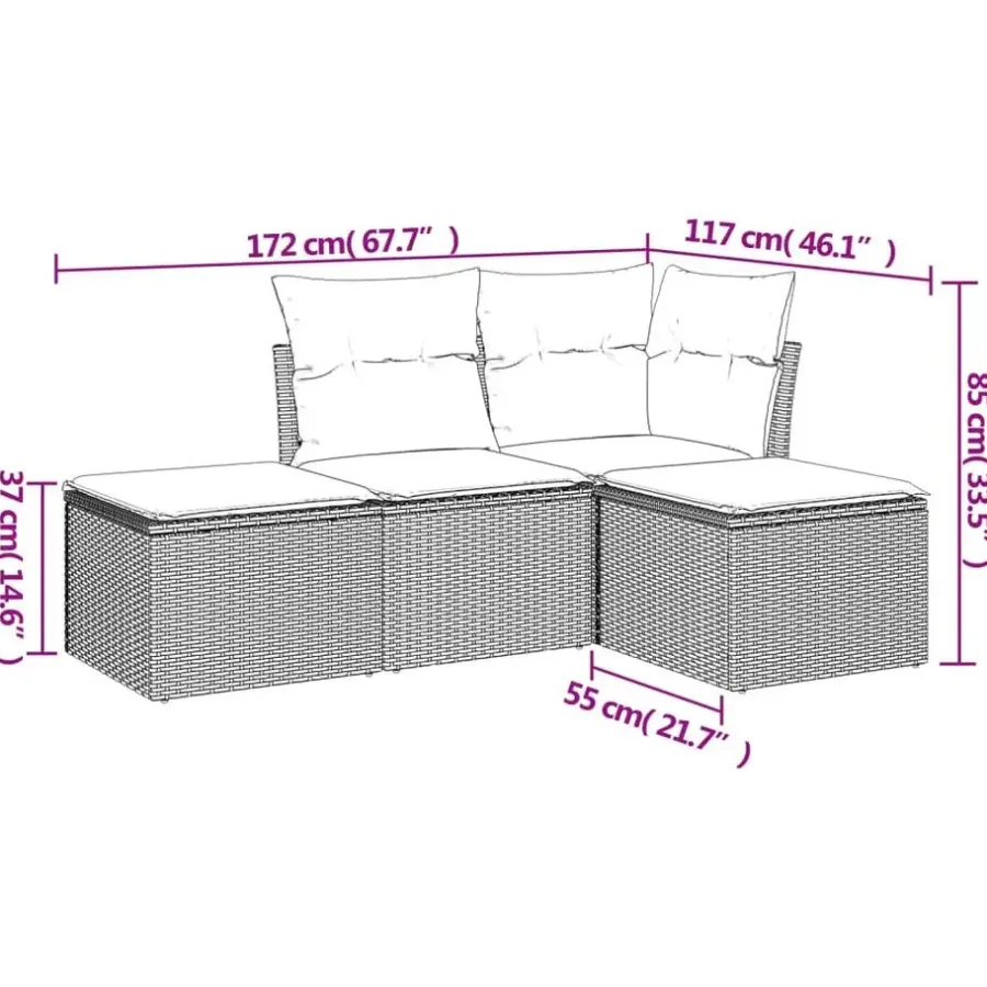 Loungesets-vidaXL 4-delige Loungeset met kussens - 4 personen - Grijs - Poly rattan
