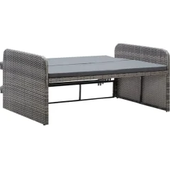 Loungebanken-vidaXL 2-delige Loungeset met kussens poly rattan grijs