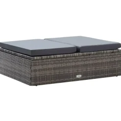Loungebanken-vidaXL 2-delige Loungeset met kussens poly rattan grijs
