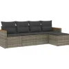 Loungesets-vidaXL 5-delige Loungeset met kussens en kruk - hout armsteun - Grijs