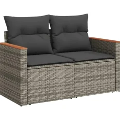 Loungesets-vidaXL 5-delige Loungeset met kussens en kruk - hout armsteun - Grijs
