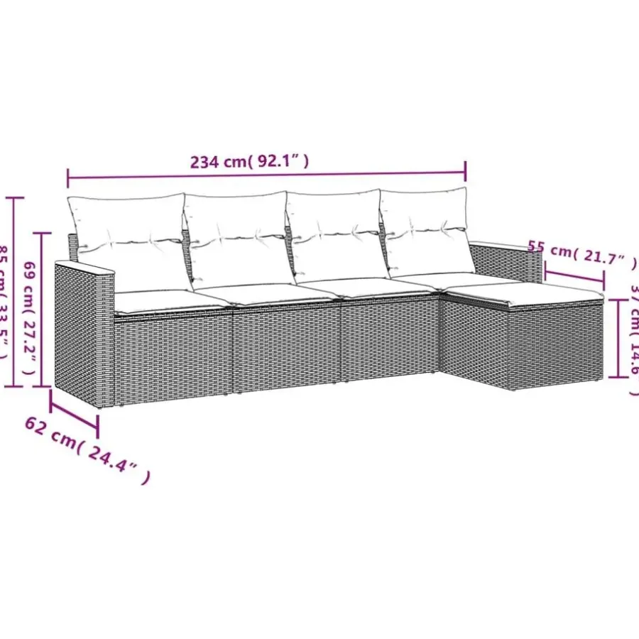 Loungesets-vidaXL 5-delige Loungeset met kussens en kruk - hout armsteun - Grijs