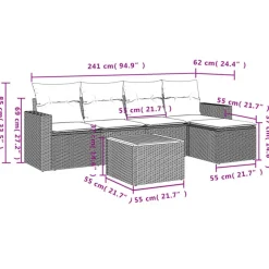 Loungesets|Loungesets-vidaXL 6-delige Loungeset met kussens en salontafel - Grijs - Poly rattan