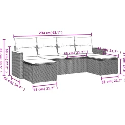 vidaXL 6-delige Loungeset met kussens en hout armsteun - Grijs
