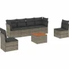 Loungesets-vidaXL 7-delige Loungeset met kussens en hout salontafel - Grijs - Poly rattan