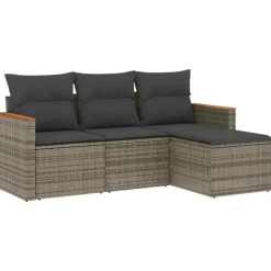 Loungesets-vidaXL 4-delige Loungeset met kussens en kruk - hout armsteun - Grijs