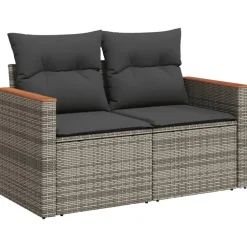 Loungesets-vidaXL 4-delige Loungeset met kussens en kruk - hout armsteun - Grijs