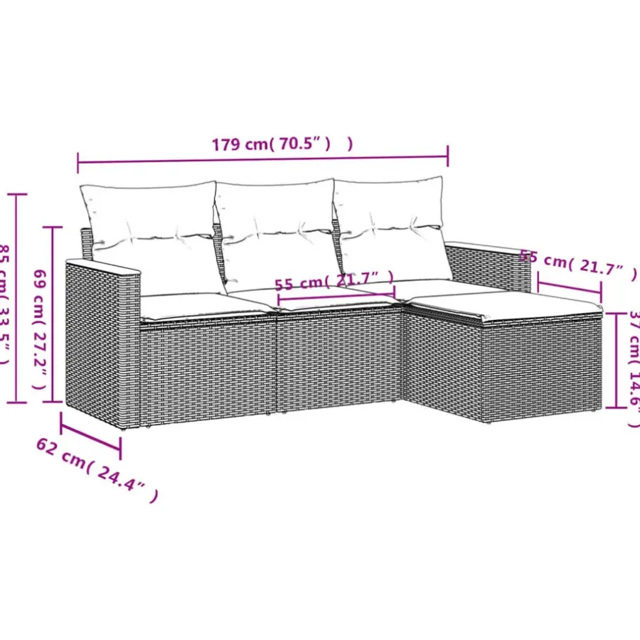 Loungesets-vidaXL 4-delige Loungeset met kussens en kruk - hout armsteun - Grijs