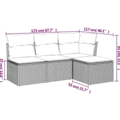 Loungebanken-vidaXL 4-delige Loungeset met kussens - Zwart en crème - Poly rattan