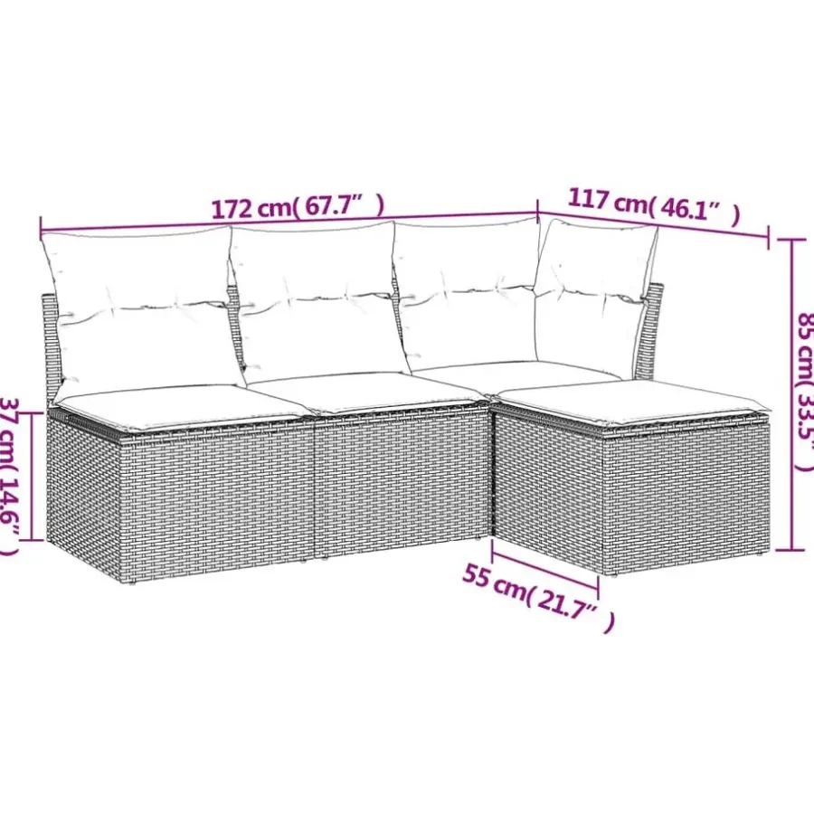 Loungebanken-vidaXL 4-delige Loungeset met kussens - Zwart en crème - Poly rattan