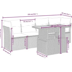 vidaXL 5-delige Loungeset voor 4 met kussens en verstelbaar hout salontafel