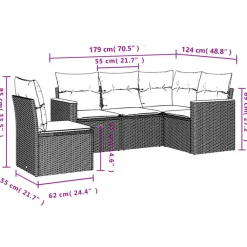 Loungesets-vidaXL 5-delige Loungeset voor 5 met kussens - Gris - Poly rattan