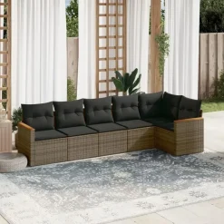 Loungebanken-vidaXL 6-delige Loungeset voor 6 met kussens - Gris - Poly rattan