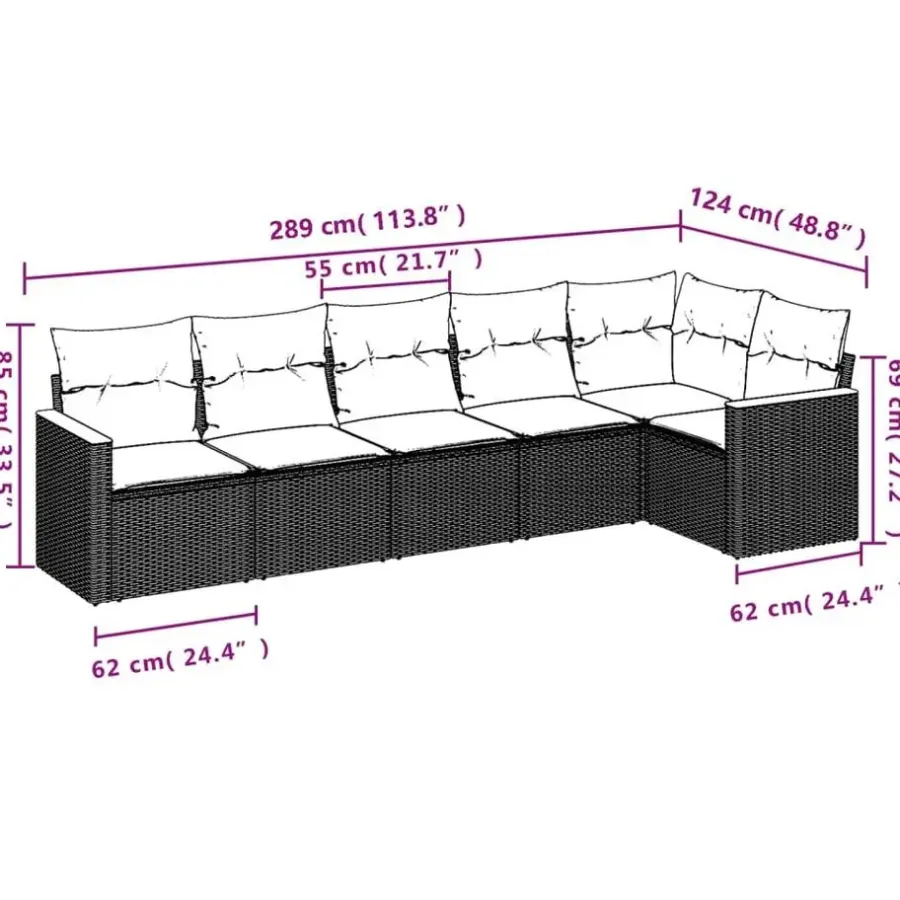 Loungebanken-vidaXL 6-delige Loungeset voor 6 met kussens - Gris - Poly rattan