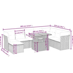 Loungesets-vidaXL 9-delige Loungeset voor 8 met kussens & verstelbaar hout salontafel