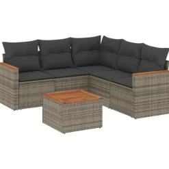 Loungesets-vidaXL 6-delige Loungeset voor 5 met kussens en salontafel - Grijs - Poly rattan
