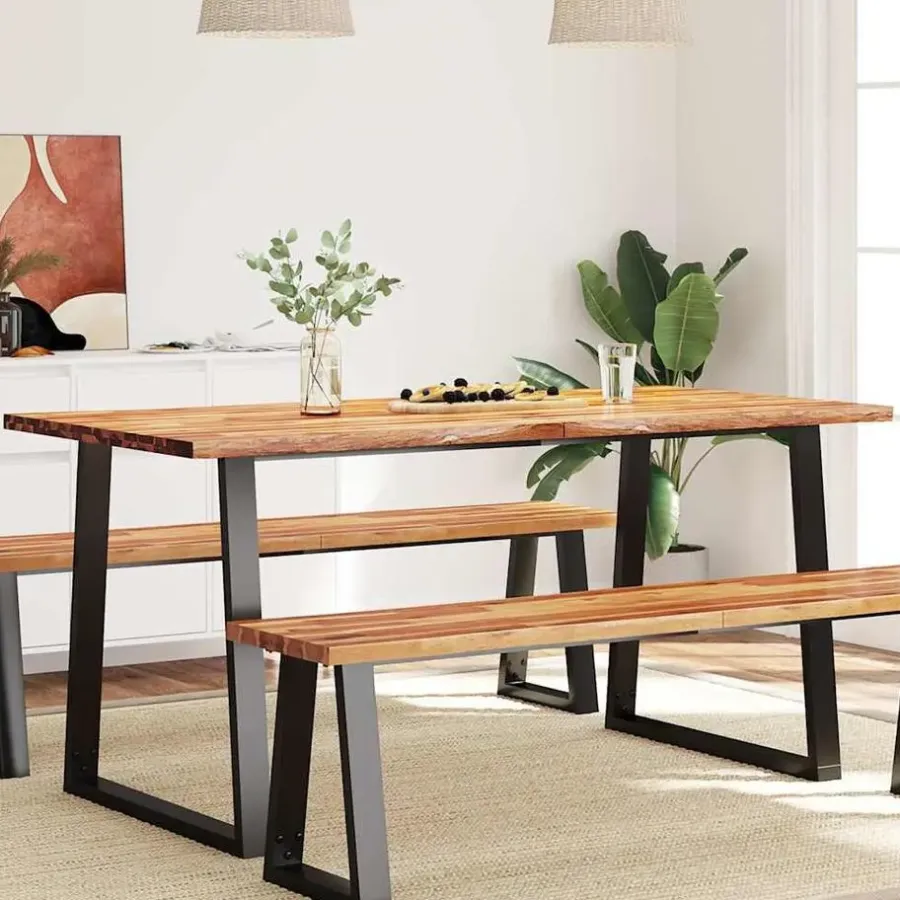 Rechthoekige Eettafels|Industriële Eettafels-vidaXL Eettafel - Rechthoekige tafel - Massief acaciahout en staal - 160x80 cm