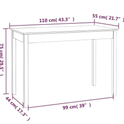 vidaXL Eettafel - Rechthoekige tafel - Wit - Massief grenenhout - 110x55 cm