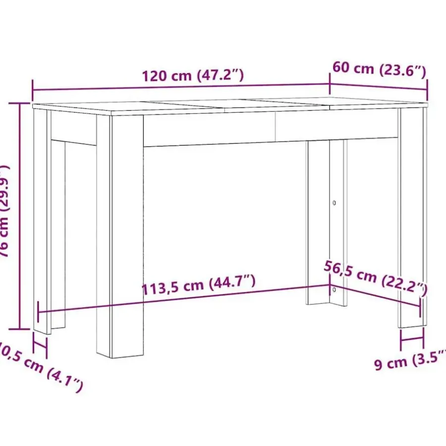 Rechthoekige Eettafels-vidaXL Eettafel - Rechthoekige tafel - Zwart eiken - Bewerkt hout - 120x60x76 cm
