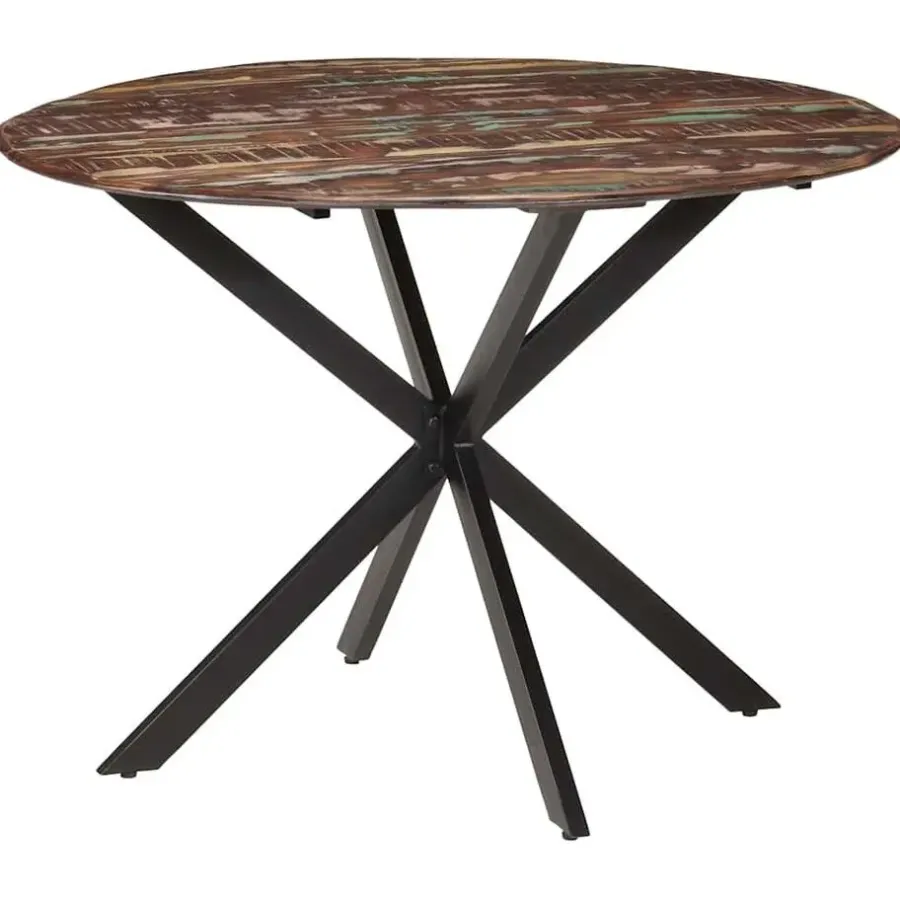 vidaXL Eettafel - Ronde tafel - Massief gerecycled hout en staal - Ø110 cm