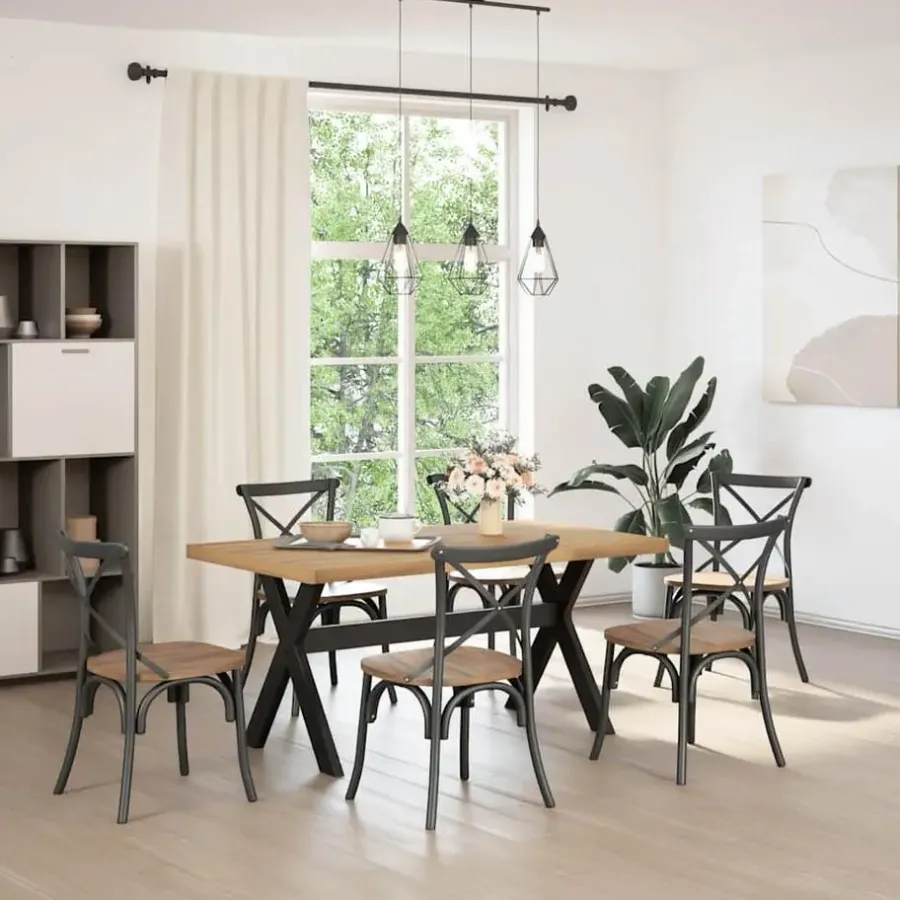 Rechthoekige Eettafels-vidaXL Eettafel NOAIN met X-poten - Naturel - Massief grenenhout - 160x90 cm