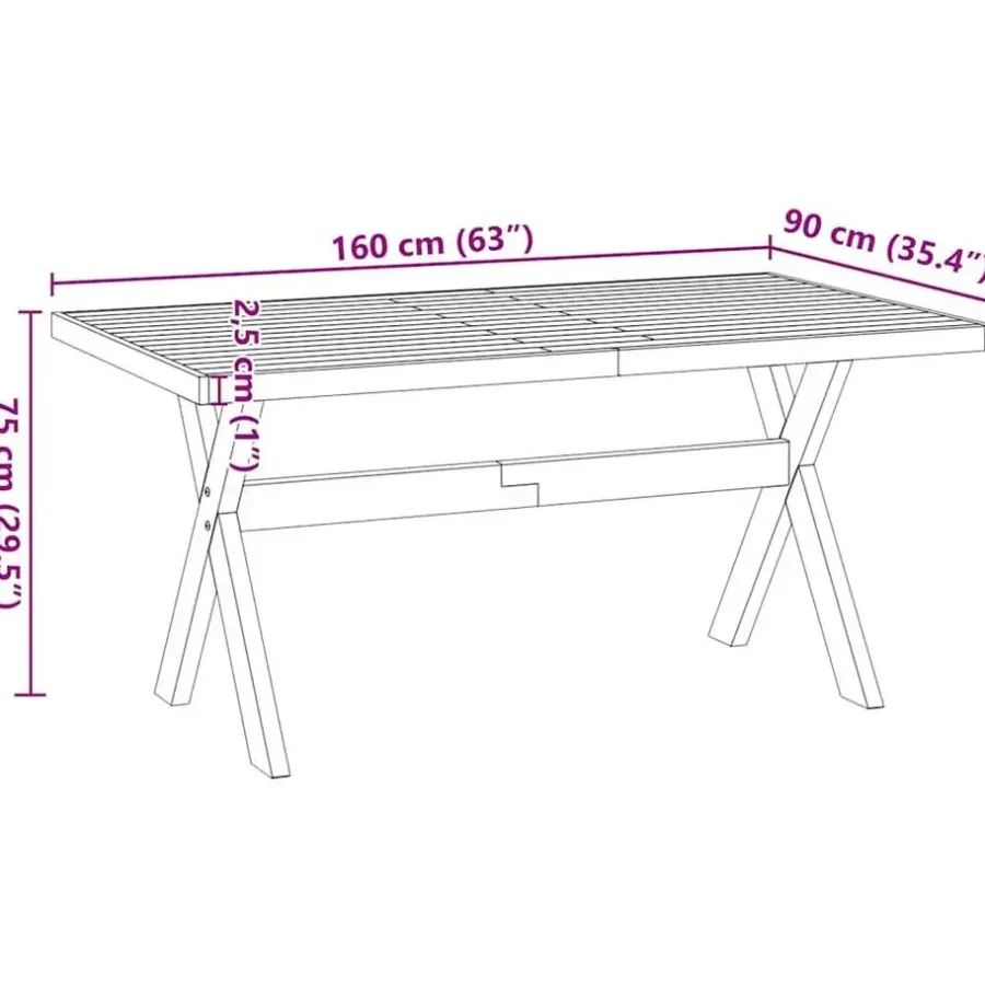 Rechthoekige Eettafels-vidaXL Eettafel NOAIN met X-poten - Naturel - Massief grenenhout - 160x90 cm