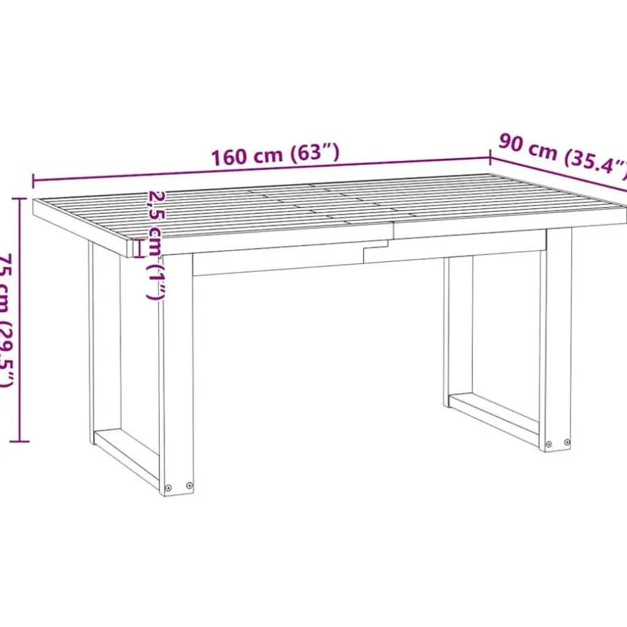 Rechthoekige Eettafels-vidaXL Eettafel NOAIN met U-poten - Naturel - Massief grenenhout - 160x90 cm