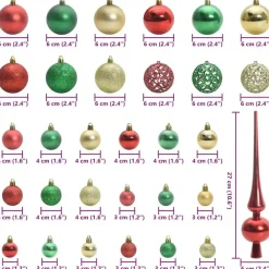 Kerstballen-vidaXL Kerstballen met 150 LED - 61-delig - Ø3/4/6 cm - Multikleur - Kunststof