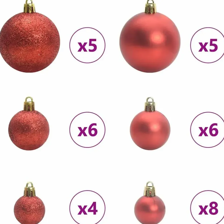 Kerstballen-vidaXL Kerstballen met 150 LED - 61-delig - Ø3/4/6 cm - Rood - Kunststof - Mix