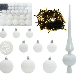 Kerstballen-vidaXL Kerstballen set met 150 LED - 61x - Ø3/4/6 cm - Wit - Kunststof - Mix