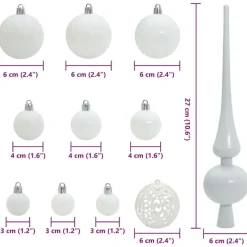 Kerstballen-vidaXL Kerstballen set met 150 LED - 61x - Ø3/4/6 cm - Wit - Kunststof - Mix