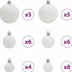 Kerstballen-vidaXL Kerstballen set met 150 LED - 61x - Ø3/4/6 cm - Wit - Kunststof - Mix