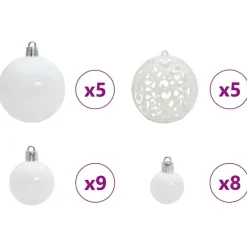 Kerstballen-vidaXL Kerstballen set met 150 LED - 61x - Ø3/4/6 cm - Wit - Kunststof - Mix