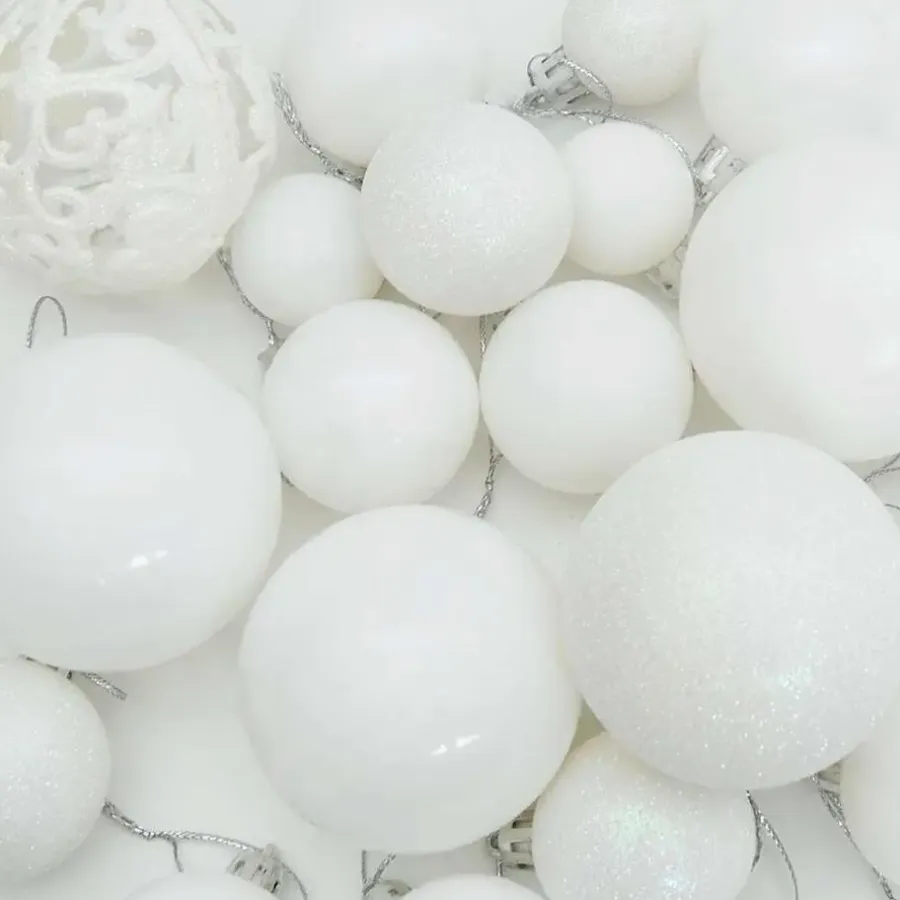 Kerstballen-vidaXL Kerstballen set met 150 LED - 61x - Ø3/4/6 cm - Wit - Kunststof - Mix