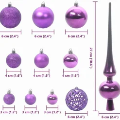 vidaXL Kerstballen set met 150 LED - 61x - Ø3/4/6 cm - Lila - Kunststof - Mix